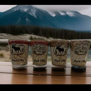 Park City Shot Glasses Moose and Mountain Set Of 4 Multi Color